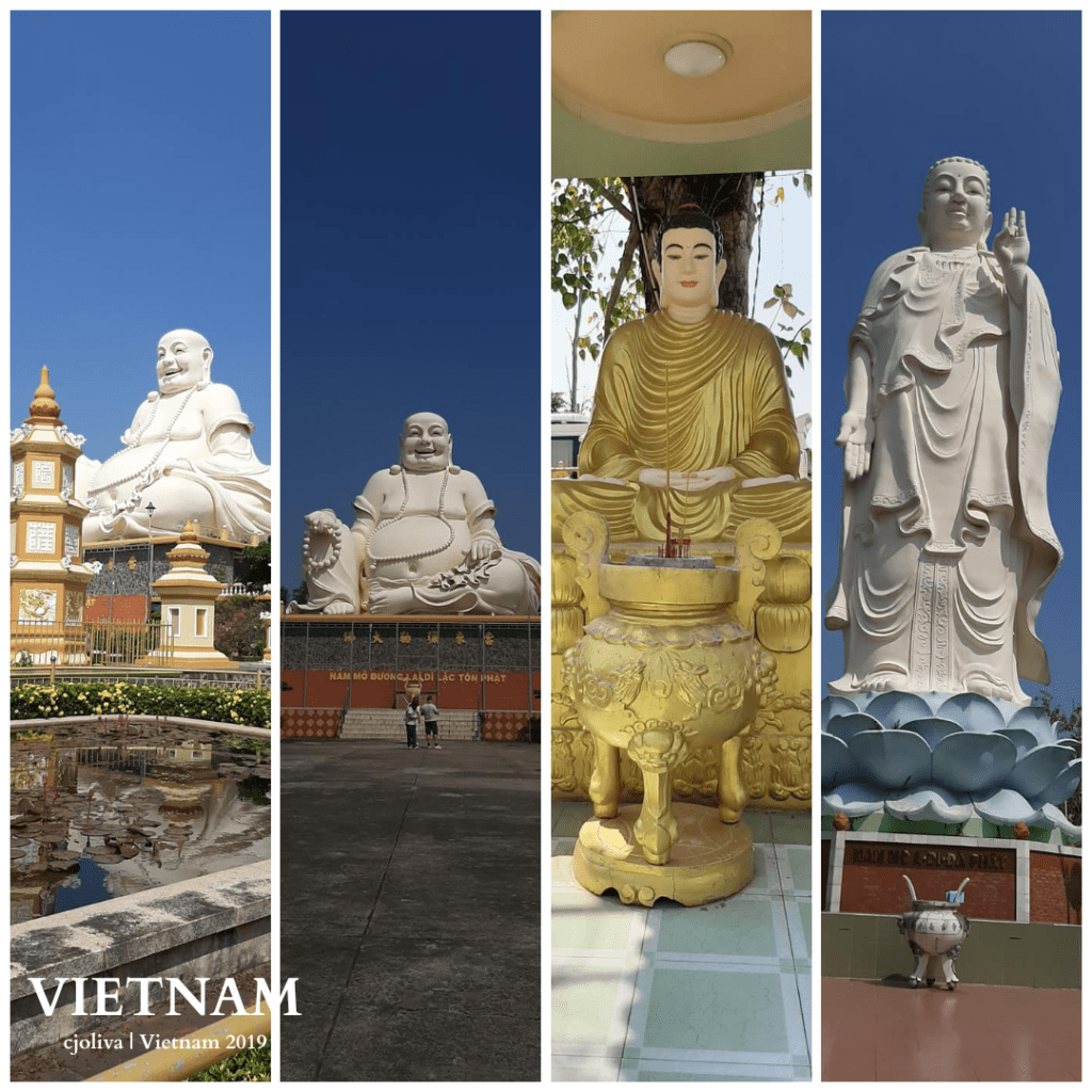 Various Buddhist statues seen on a Mekong River Delta Tour in Vietnam