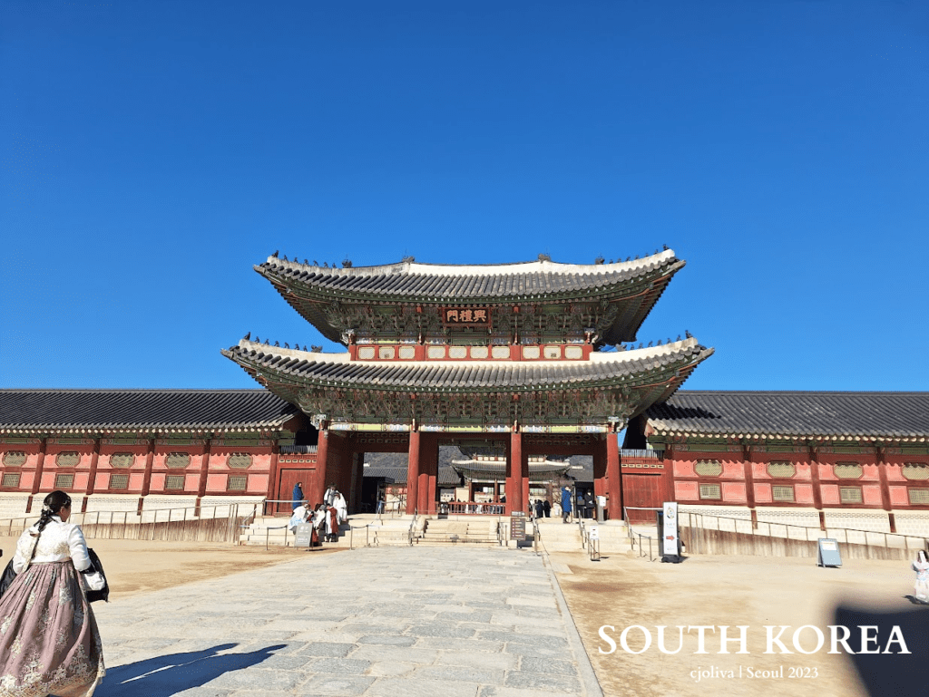 Main gate of Gyeongbokgung Palace in Seoul, 2023.