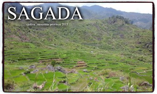 Lush green terraced rice fields surrounded by hills and mountain ridges under a cloudy sky in Sagada, Mountain Province.