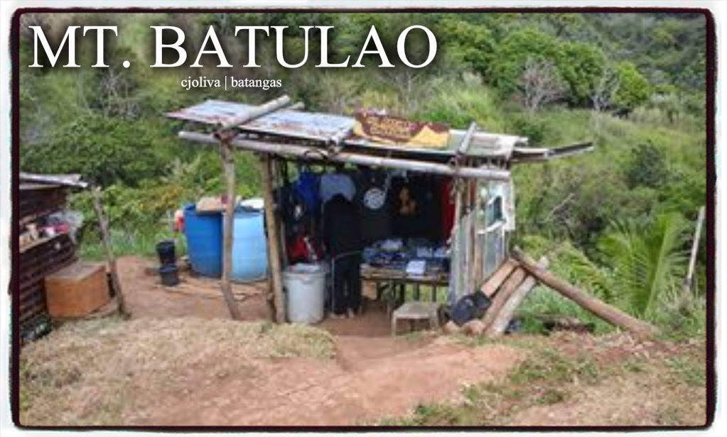 Rustic small hut serving as a rest area or refreshment spot on Mt. Batulao hiking trail surrounded by greenery