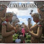 Row of ornate mermaid statues with prayer gestures at Calauan cultural site in Laguna, Philippines