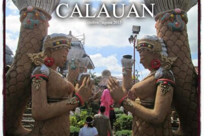 Row of ornate mermaid statues with prayer gestures at Calauan cultural site in Laguna, Philippines