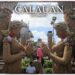 Row of ornate mermaid statues with prayer gestures at Calauan cultural site in Laguna, Philippines