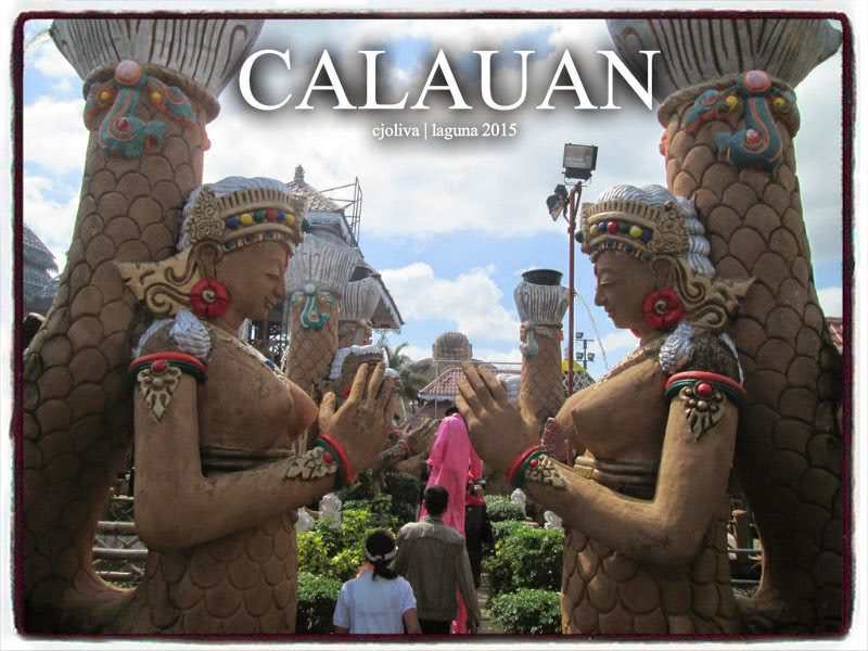 Row of ornate mermaid statues with prayer gestures at Calauan cultural site in Laguna, Philippines