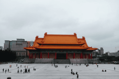 National Theater at Liberty Square in Taipei with orange roof, red columns, and open plaza in 2019