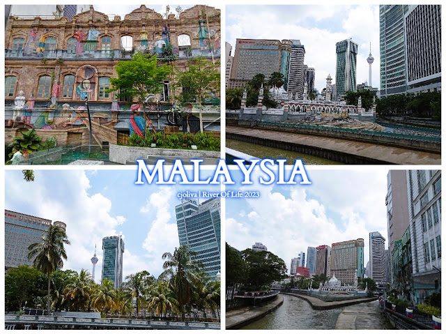 Collage of Kuala Lumpur’s River of Life project in Malaysia, featuring mural-covered buildings, Masjid Jamek mosque, KL Tower, palm-lined streets, and urban riverfront views.
