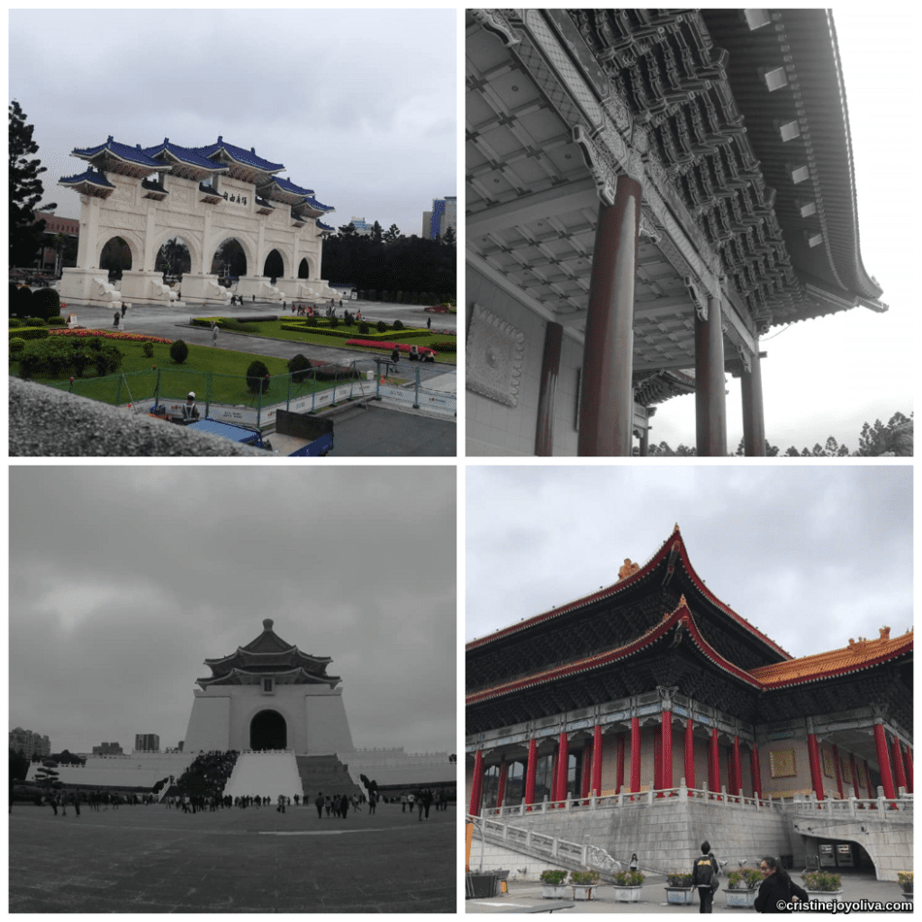 Taipei landmarks collage with Liberty Square Arch, Chiang Kai-shek Memorial Hall, and National Theater in 2019