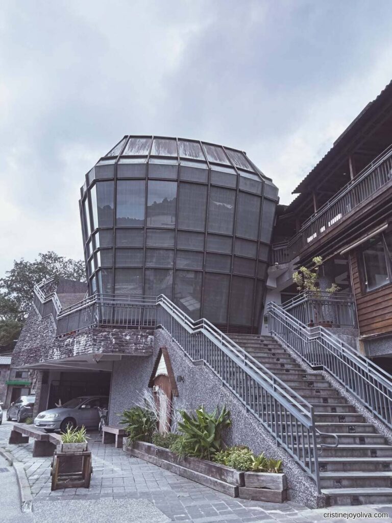 The glass, lantern-shaped exterior of Jingtong Sky Lantern Police Station, Taiwan's only lantern-shaped police building.