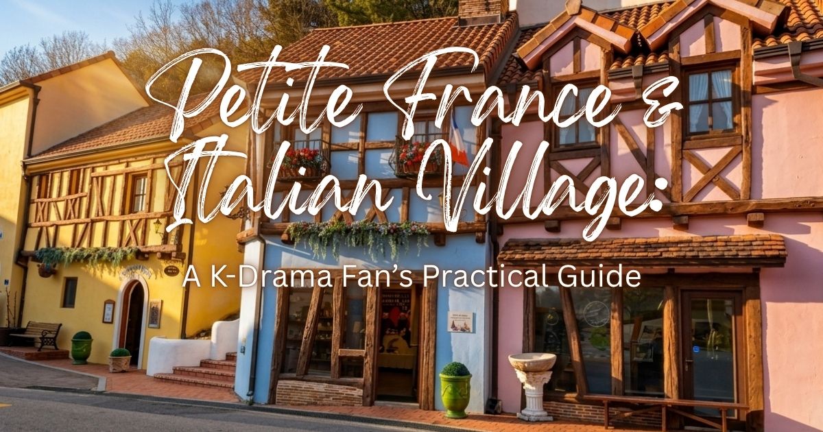 Colorful pastel European-style buildings in Petite France, featured in this Petite France & Italian Village Guide in Gapyeong.