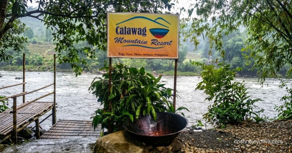 Calawag Mountain Resort sign beside the river in Barangay Tuno, Tibiao, Antique