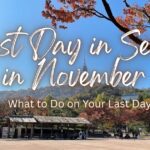 Namsangol Hanok Village in autumn with N Seoul Tower in the distance on my last day in Seoul in November